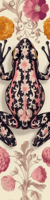 Free printable frog bookmark featuring pink and black frog on a pale background